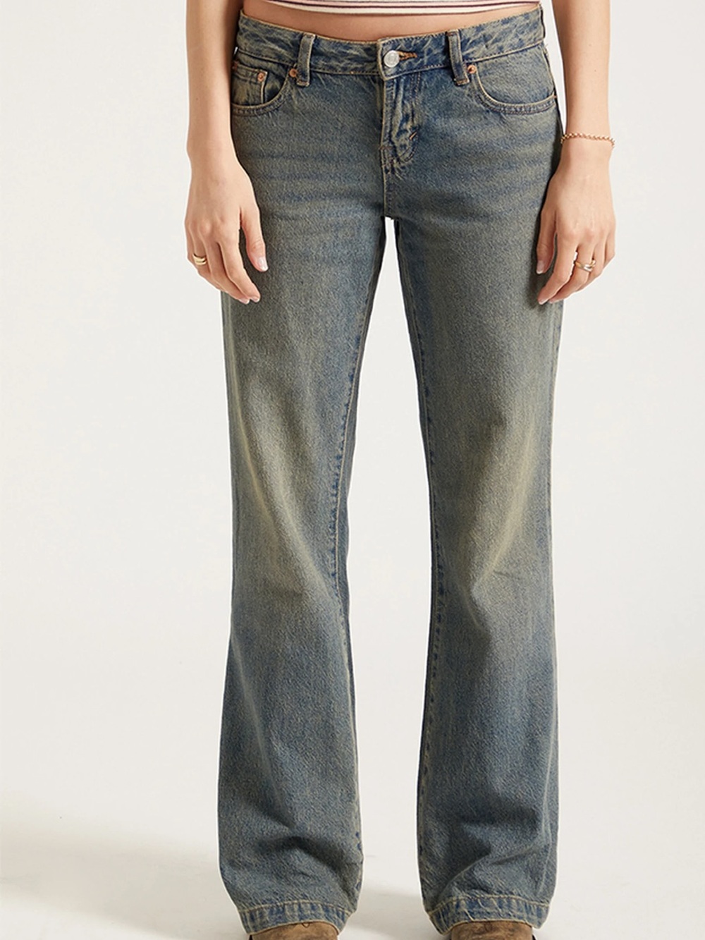 Pacsun Jade Low Rose Bootcut Jeans Button Pocket Dark Blue Size 26